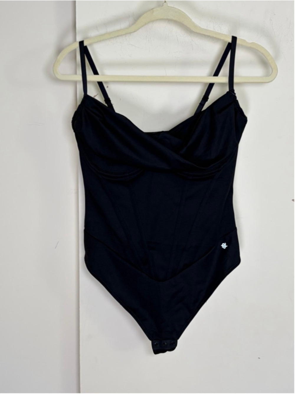 Popilush Hourglass Corset Bust Draping Bodysuit Black Thong Shaper Size M NWT